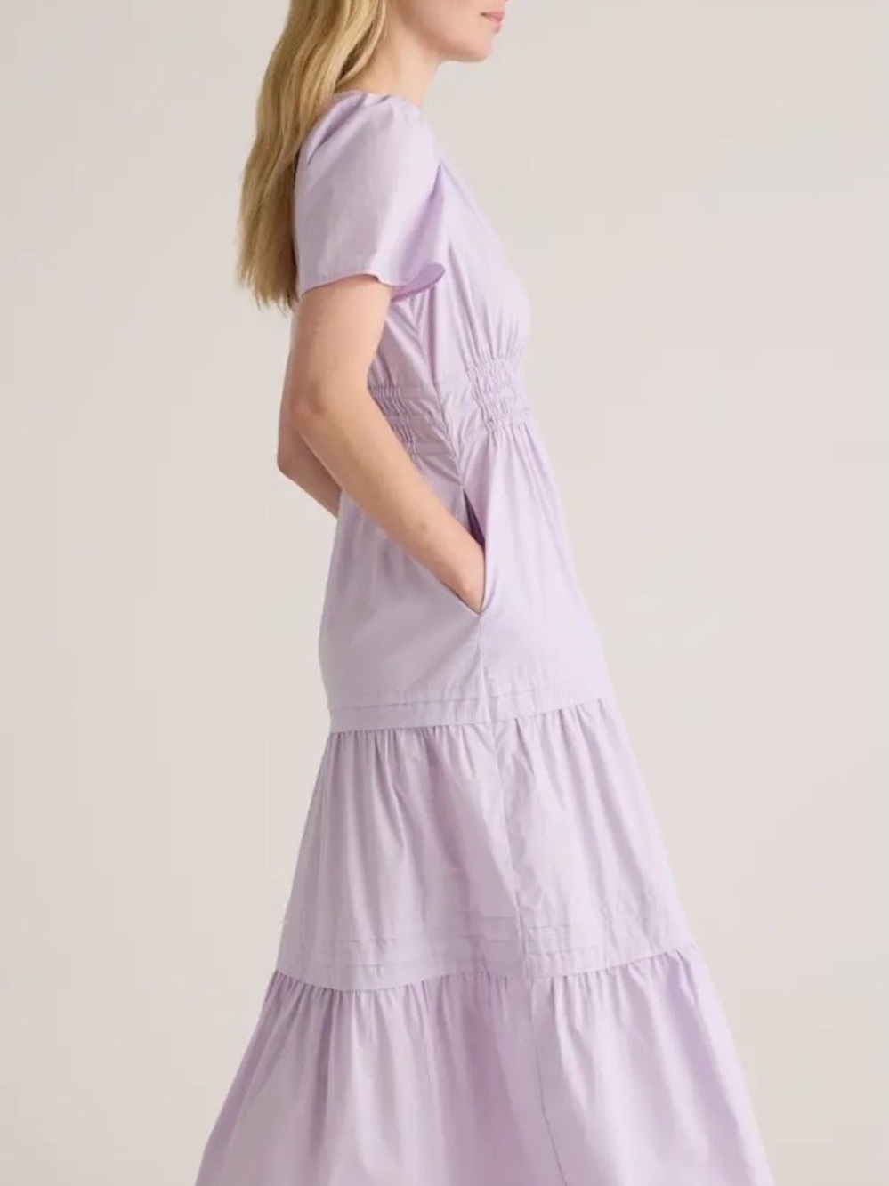 Quince / 100% Organic Cotton Poplin Tiered Maxi Dress / Pastel Lilac / Size M